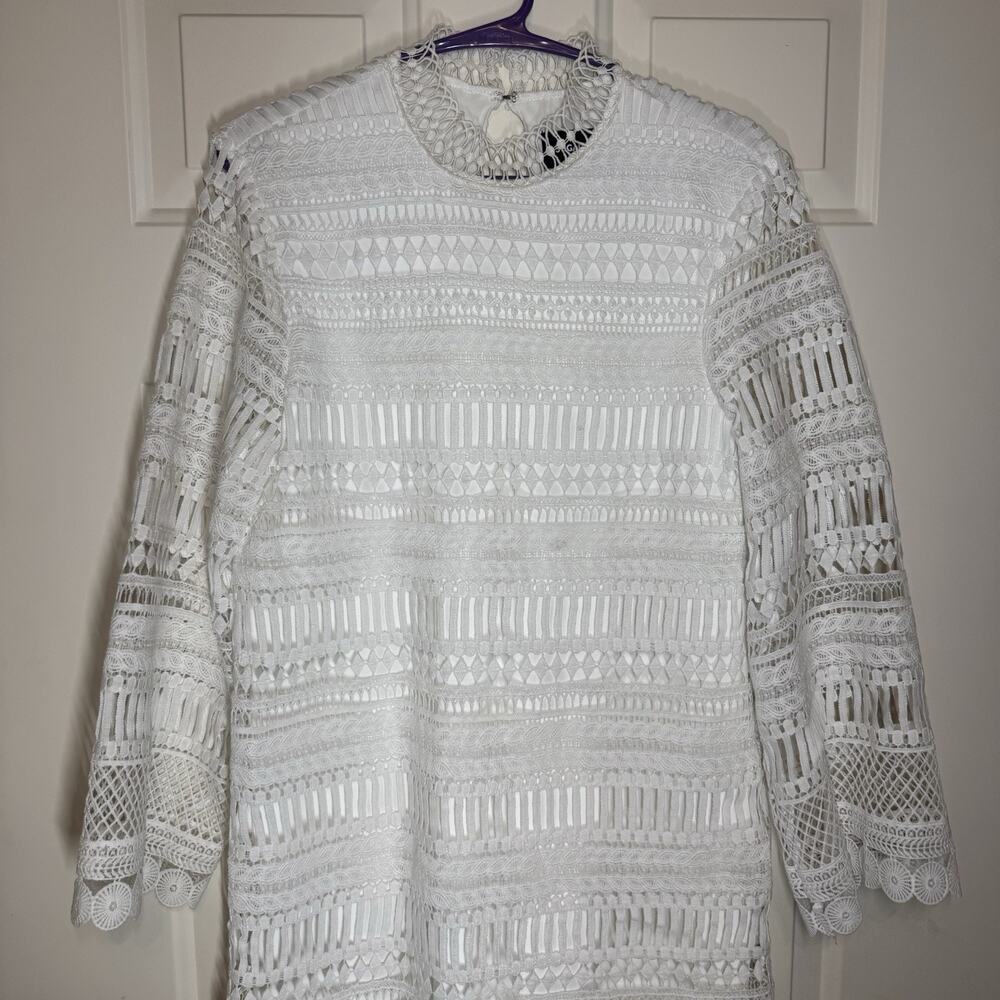New Sugar Lips Womens Dress White Geometric Crocheted 3/4 Sleeve Boho Small